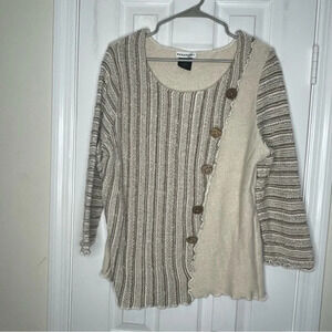 Parkhurst Knitted Sweater - Button Detail - Size Large - Cream/Brown - Artsy Pul